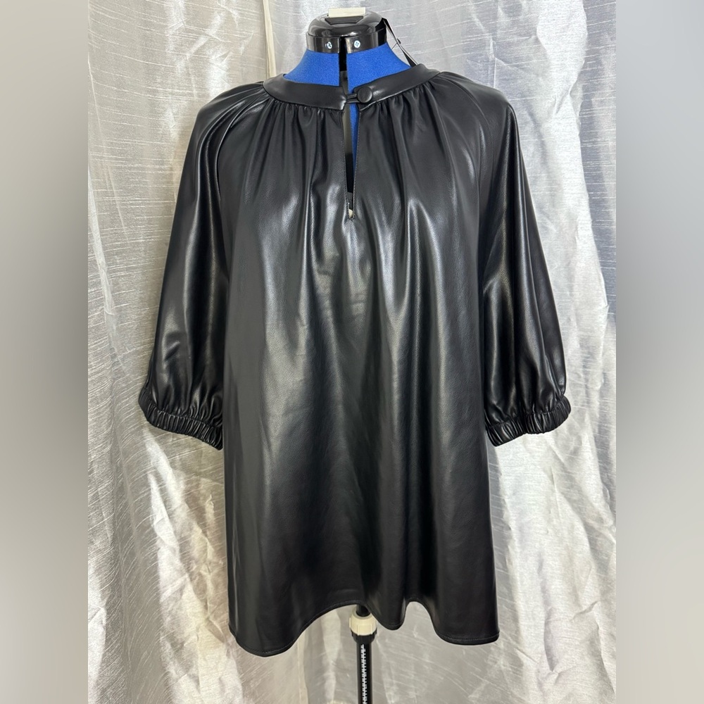 Elegant Black Faux Leather Blouse